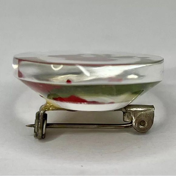 Vintage Red Rose Lucite Hand Carved Gemstone Flower Brooch - Picture 7 of 9